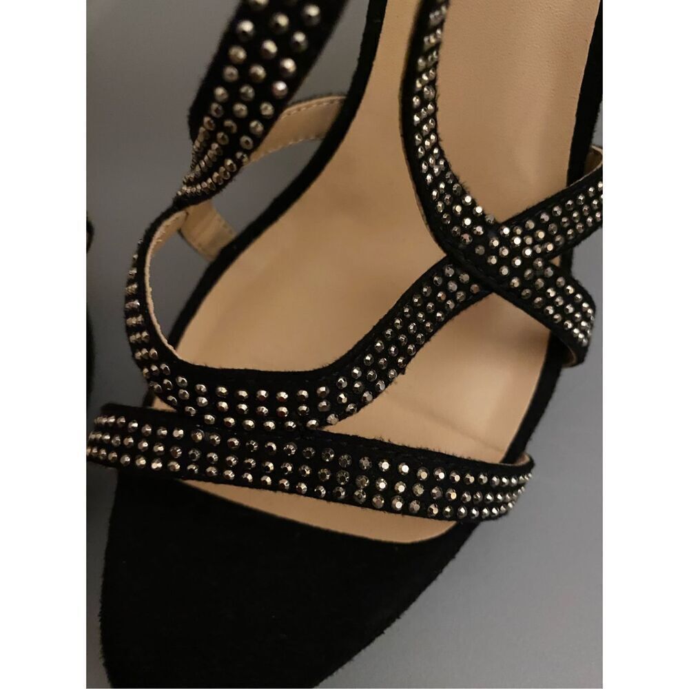 Metaphor Black Strappy Shoes 38671 Paris Studded Bling NWOB Heels Faux Suede - Picture 6 of 8